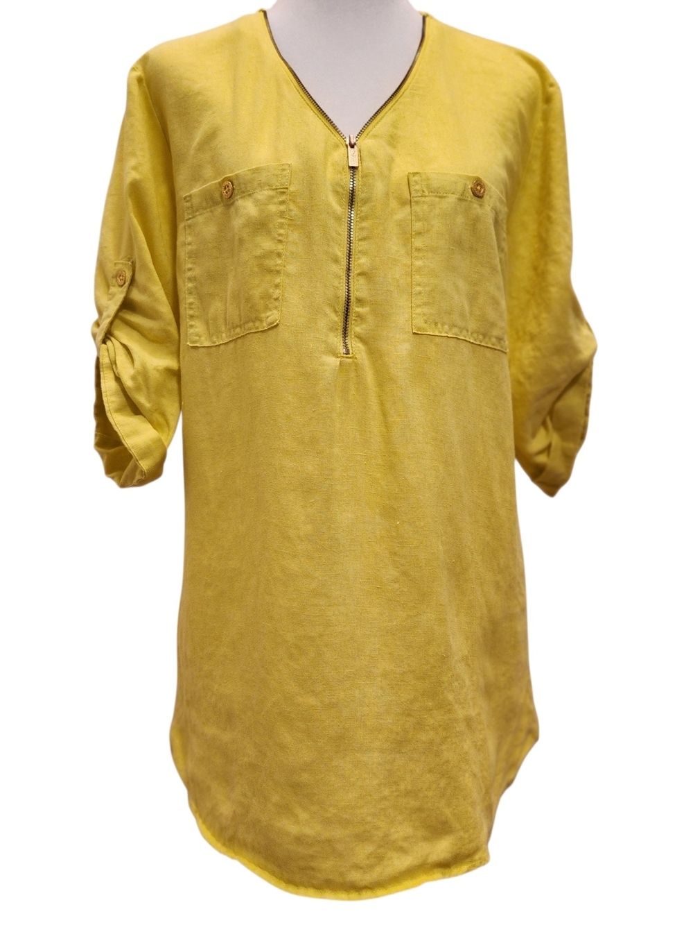 Ellen Tracy Women's Size Medium 100% Linen Sleeve Lime Tunic Shirt Top Blouse